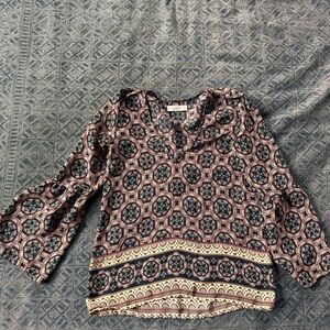 Abercrombie & Fitch cream and blue Patterned Blouse